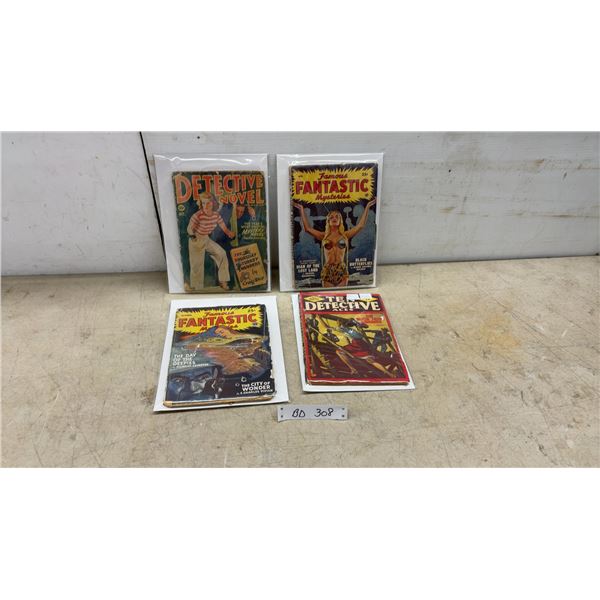 4 Vintage 1940s Rare! Pulp Magazines, 2 Detective Novel, 2 Famous Fantastic Mysteries, Great Covers