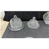 Image 2 : Cut Crystal and Glassware Lot: Two Covered Butter Dishes, Divided Dish, Two Creamers, Sugar Bowl