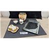Image 1 : Biscuit Barrel, Cheese Lid Dish, C and S Spring Melory-Paragon, and Vintage Lucite Mirrored Vanity