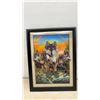 Image 2 : Two Framed Artworks: Pen and Ink Drawing of Coastal Scene and 3D Wolf Pack Picture, Largest