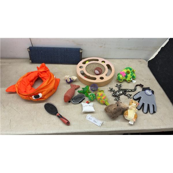 Cat Scratching Post, Cat Tunnel, Catnip Pillow, Cat Toys, and Pet Brushes