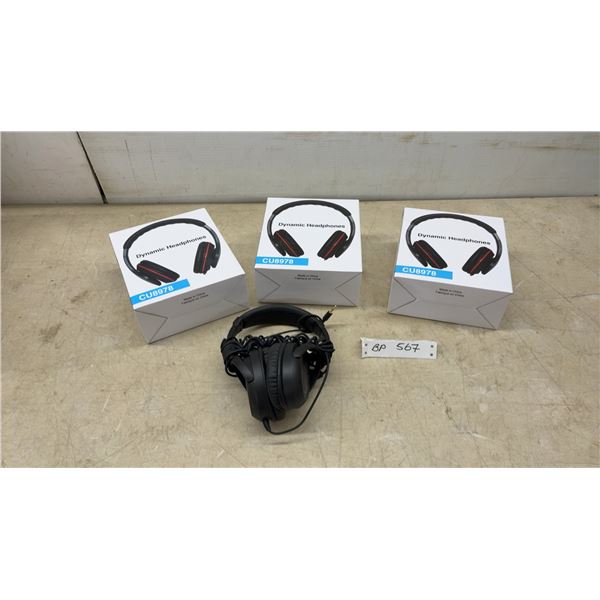 Three New Dynamic Headphones, Over-Ear Cushioned Pads, and 1 Used