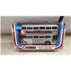 Image 2 : 2 Plastic Bus Banks, Wooden Lakehead Truck and Corgi London Silver Jubilee Bus in Box