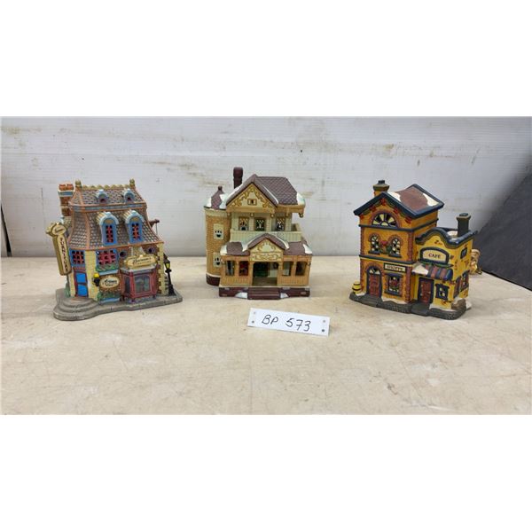 3 Christmas Light Up Houses 8” H x 7” W, and Power Cords