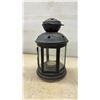 Image 7 : Tin Scooter Planter 7.5 × 12 × 18” and Black Hanging Lantern for candle