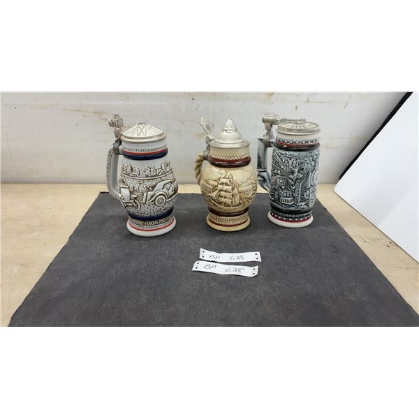 Avon Handcrafted in Brazil Steins: 1911 Ford Model-T, Barkentine T. Brigantine, and The General