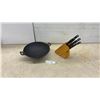 Image 1 : Cast Iron Wok and J.A. Henckels International 6-Piece Knife Set with Block and Sharpening Steel.