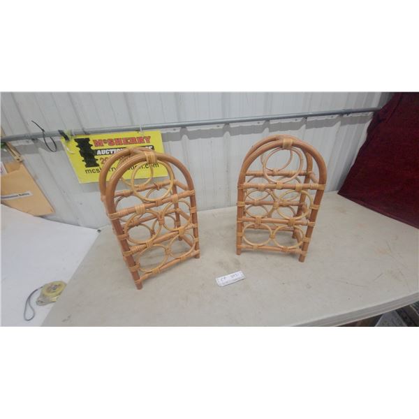Pair of Rattan Arched Wine Racks, 6-Bottle Capacity Each