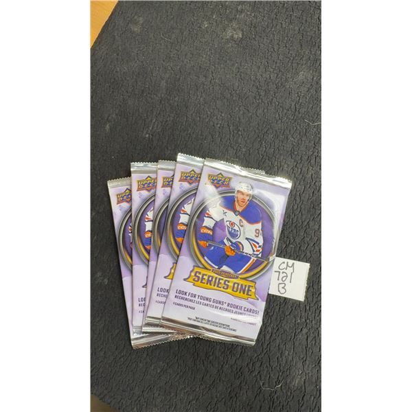 5 Sealed 2025-26 Upper Deck Series 1 Hockey Packs