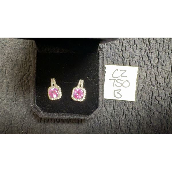 1.0 Carat Pink Simulated Diamond CZ Halo Stud Earrings in 925 Sterling Silver, White Gold Overlay