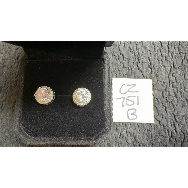 1.0ct Simulated Diamond CZ Halo Stud Earrings in 925 Sterling Silver, White Gold Overlay