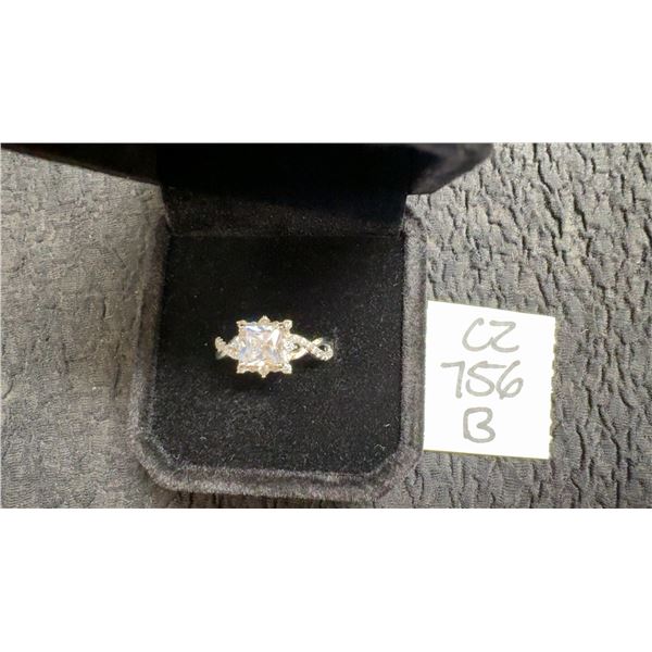 925 Sterling Silver 1.0ct Princess Cut Simulated Diamond CZ Halo Twist Ring, Size 7, White Gold