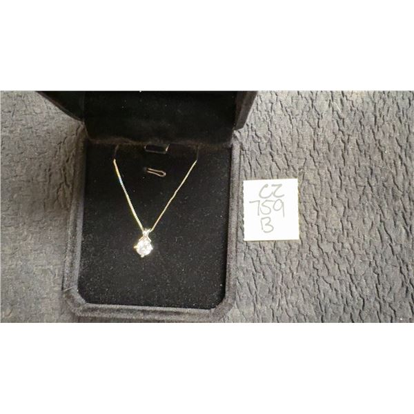 0.6ct Simulated Diamond CZ Necklace, 16”-18”, Sterling Silver with White Gold Overlay