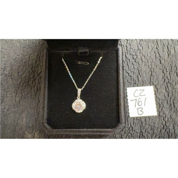2.0ct Moissanite Lab Diamond Wave Halo Necklace, 925 Sterling Silver, White Gold Overlay, 16”-18”