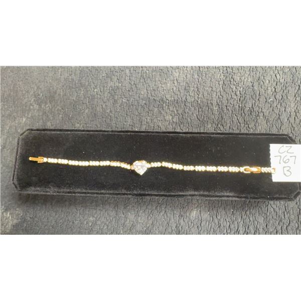 18K Gold Plated 4.0ct Heart Cut Simulated Diamond (CZ) Bracelet, 6 1/2” - 7 1/4” Long