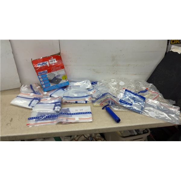 Hefty 12-Piece Shrink-Pak Vacuum Storage Bags and Hand Pump, 11 Bags (4 L, 4 XL, 2 Jumbo, 1 Travel)