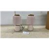 Image 1 : Pair of Pleated Table Lamps with Speckled Pink Ceramic Bases and Cords, 11” H