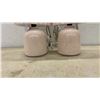 Image 5 : Pair of Pleated Table Lamps with Speckled Pink Ceramic Bases and Cords, 11” H