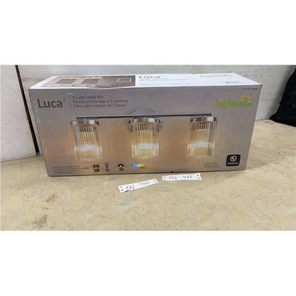 Lightica Luca 3-Light Vanity Bar, Chrome Finish, Clear Glass, 20.5” W x 7.9” H x 5.3” D
