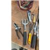 Image 2 : Assorted Garden and Hand Tools: Pruning Shears, Trowels, Rakes, Hammer, Files