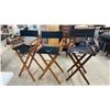 Image 1 : Three Director's Chairs: Two Light Wood and Black Canvas, One Dark Wood and Black Canvas