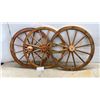 Image 1 : Three Wooden Wagon Wheels with Copper Hubs 25”