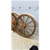 Image 2 : Three Wooden Wagon Wheels with Copper Hubs 25”