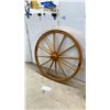 Image 6 : Three Wooden Wagon Wheels with Copper Hubs 25”
