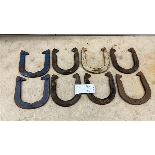 Ten Vintage Horseshoes for Ring Toss, Two Blue Painted, One White Painted, Seven Unpainted
