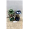 Image 1 : Two Coleman Lanterns: Green 220F and Blue 621A, with Mantles, Generators, and Globes