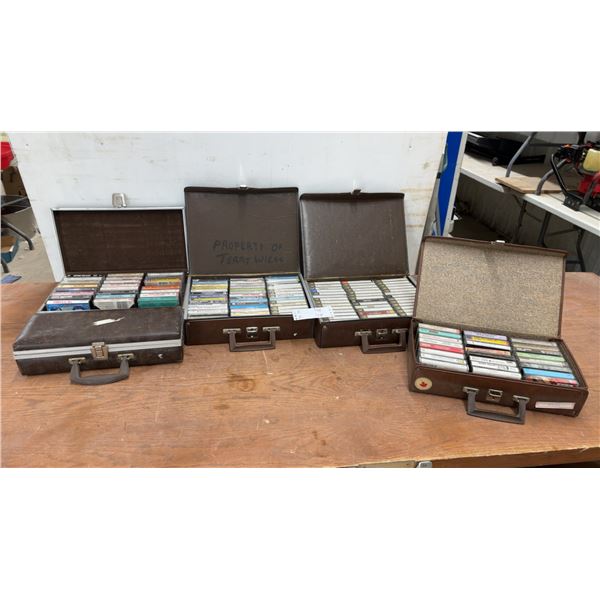5 Cassette Tape Storage Cases with Assorted Cassette Tapes
