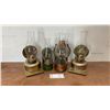 Image 1 : Four Wall-Mount Kerosene Lamps: Two Brass-Tone, One Green, One Copper-Tone
