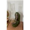 Image 4 : Four Wall-Mount Kerosene Lamps: Two Brass-Tone, One Green, One Copper-Tone