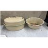 Image 2 : Enamelware Lot: Large Roaster, Basin, Bucket, Colander, 2 Saucepans, and Lid