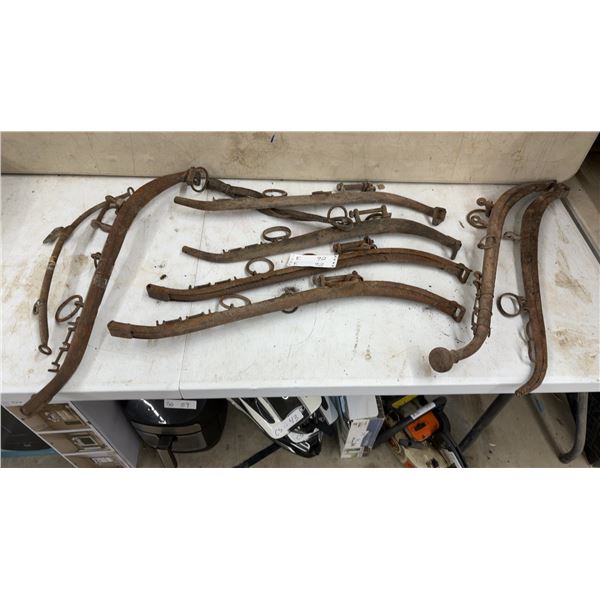 Collection of Antique Horse Collars and Hames, Various Sizes and Styles