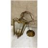 Image 2 : Three Vintage Light Fixtures: Hammered Metal Lantern, Glass Bowl Chandelier, and Brass Lantern