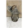 Image 5 : Three Vintage Light Fixtures: Hammered Metal Lantern, Glass Bowl Chandelier, and Brass Lantern