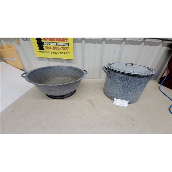 Vintage Grey Speckled Enamelware Water Bath Canner with Lid and Wash Basin
