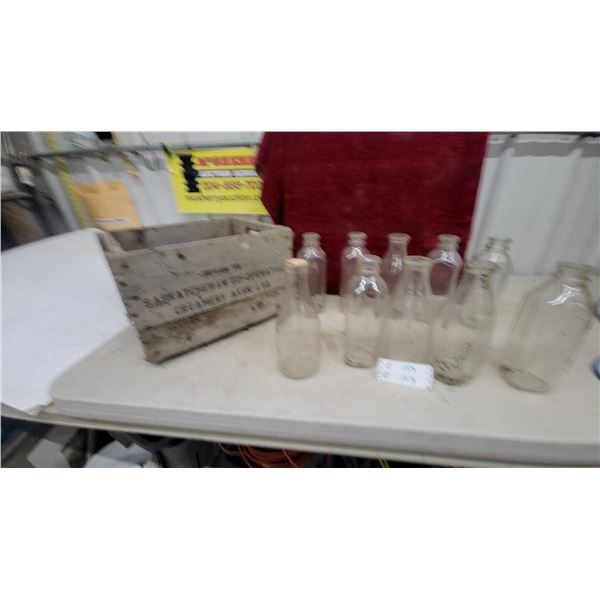 Saskatchewan Co-Operative Creamery Association Ltd. Wooden Crate and 10x Glass Milk Bottles