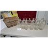 Image 1 : Vintage Wooden Deposit Butter Case Crate and 13x Clear Glass Bottles