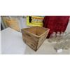 Image 3 : Vintage Wooden Deposit Butter Case Crate and 13x Clear Glass Bottles