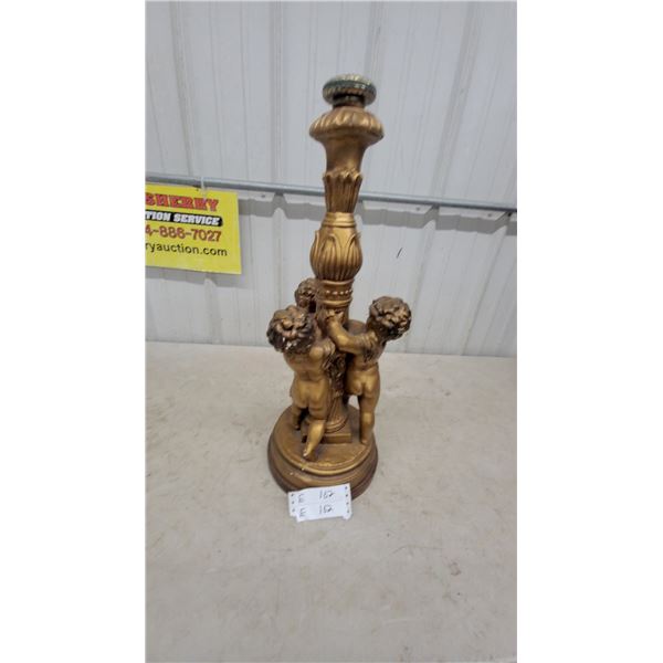 Vintage Gold-Finished Figural Cherub Candelabrum, Chalkware, 25” Tall