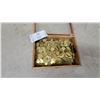 Image 1 : Wooden Display Box with Clear Lid Full of Brass "No Cash Value" Game Tokens