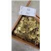 Image 4 : Wooden Display Box with Clear Lid Full of Brass "No Cash Value" Game Tokens