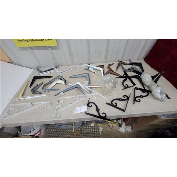 Assorted Metal Shelf Brackets and Plant Hangers, Various Sizes