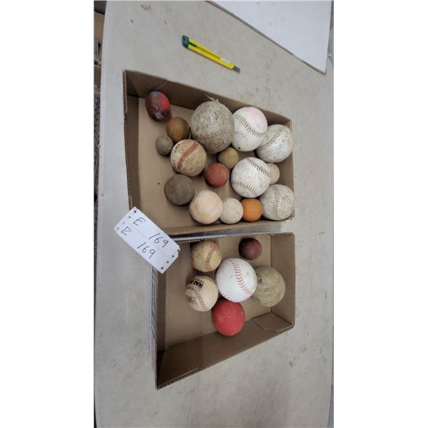 Two Boxes of Assorted Baseballs, Softballs, Rubber Balls