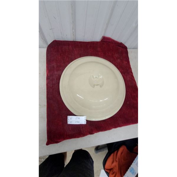 Cream Glazed Stoneware Oval Covered Casserole Dish, plus 10-Gallon Crock