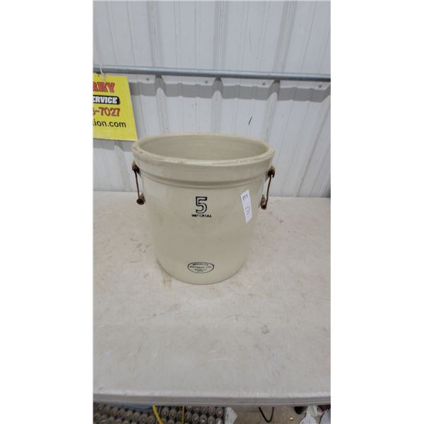 Medalta Potteries Ltd. 5 Imperial Gallon Stoneware Crock with Wire and Wood Bail Handles