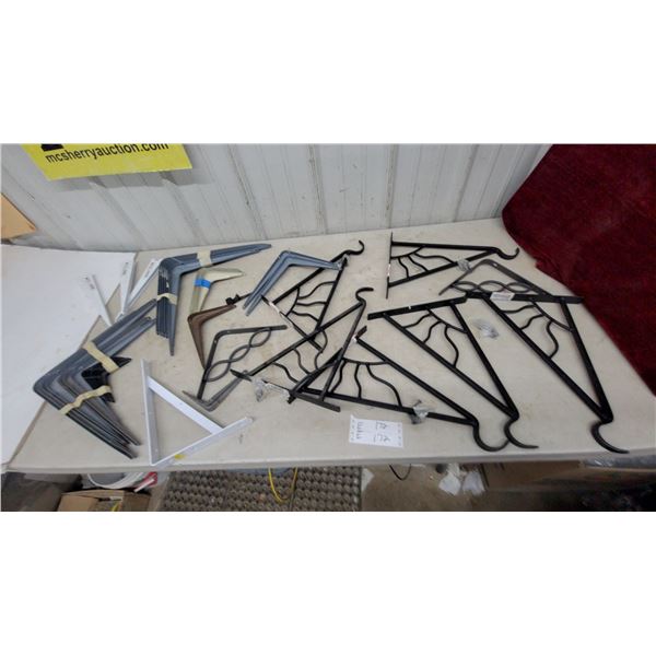 Assorted Metal Shelf Brackets and Decorative Sunburst Plant Hanger Brackets