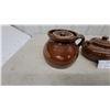 Image 2 : Set of Three Brown Glazed Earthenware Lidded Vessels, One Single-Handle Jar and Two Twin-Handle Pot